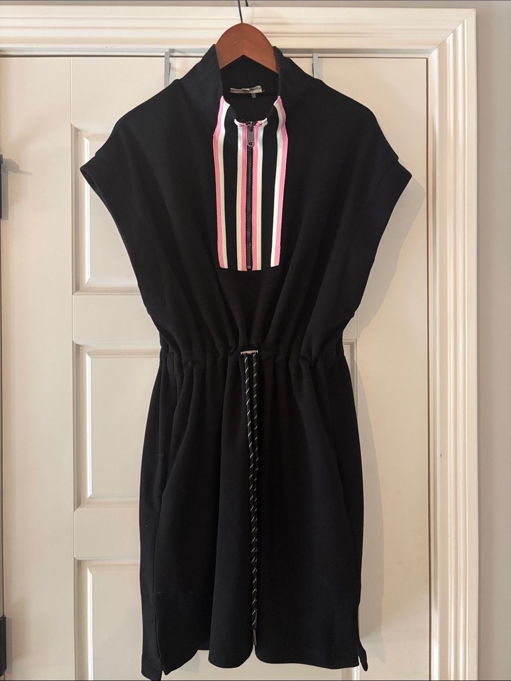 entro Black Dress with Pink and White Zip Stripes
